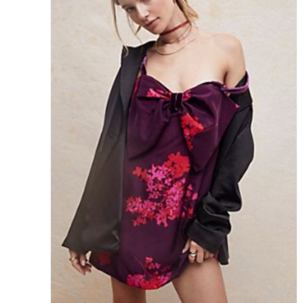 Floral Satin Dress with Bow